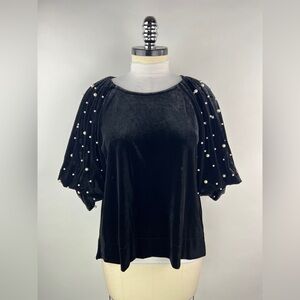💚 3395. Velvet Pearl Embellishment Blouse